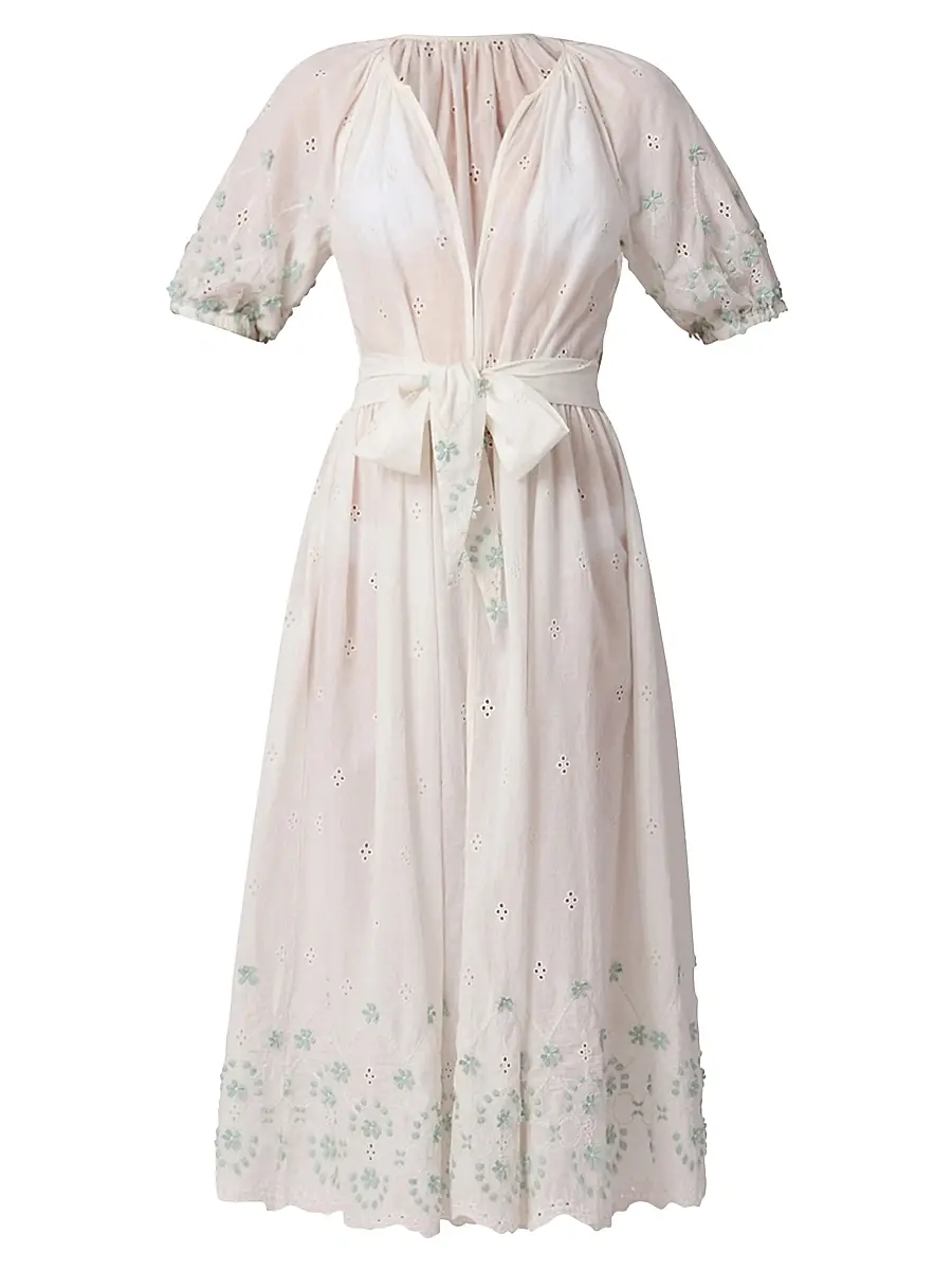 Shoshanna Women's Marisol Floral Embroidered A-Line Cover-Up Midi-Dress - Optic | Image 1 Shoshanna Women's Marisol Floral Embroidered A-Line Cover-Up Midi-Dress - Optic | Image 1