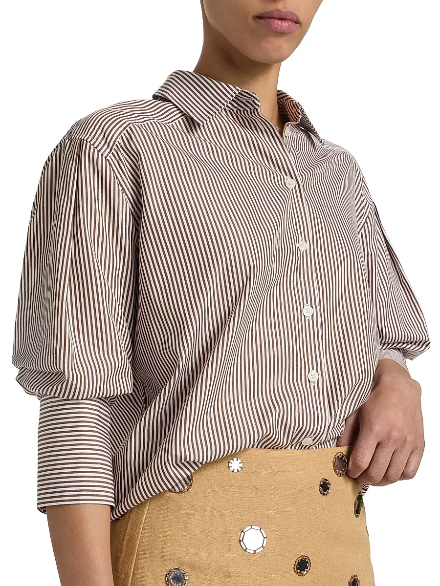 TANYA TAYLOR Women's Emmy Striped Cotton Puff-Sleeve Shirt | Thumbnail 6 TANYA TAYLOR Women's Emmy Striped Cotton Puff-Sleeve Shirt | Thumbnail 6