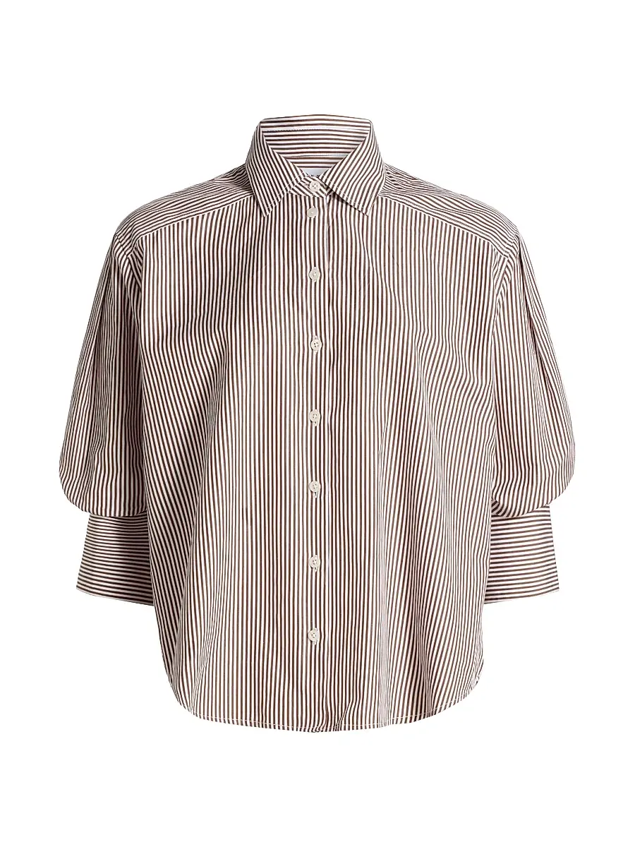 TANYA TAYLOR Women's Emmy Striped Cotton Puff-Sleeve Shirt