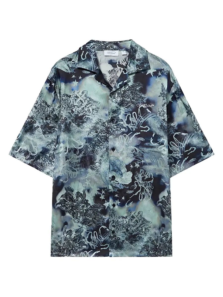 Off-White Men's Land & Sky Printed Camp Shirt - Multi Blue | Image 1 Off-White Men's Land & Sky Printed Camp Shirt - Multi Blue | Image 1
