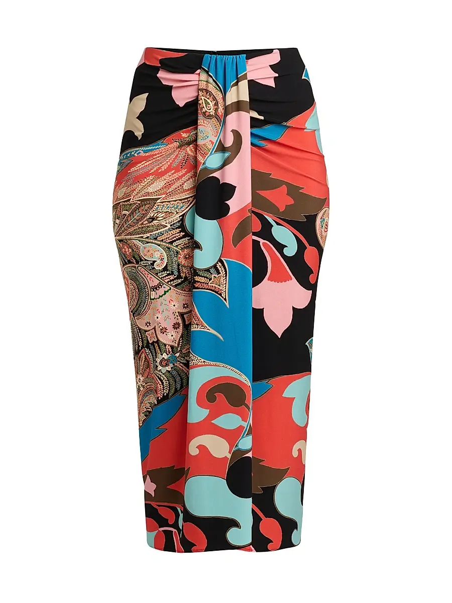 Etro Women's Paisley Lotus Print Knotted Pencil Skirt - Stamp Afdo Rosso | Image 1 Etro Women's Paisley Lotus Print Knotted Pencil Skirt - Stamp Afdo Rosso | Image 1