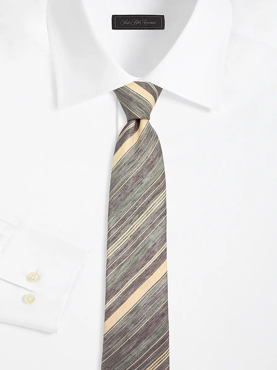 Emporio Armani Men's Striped Linen-Silk Tie | Thumbnail 2 Emporio Armani Men's Striped Linen-Silk Tie | Thumbnail 2