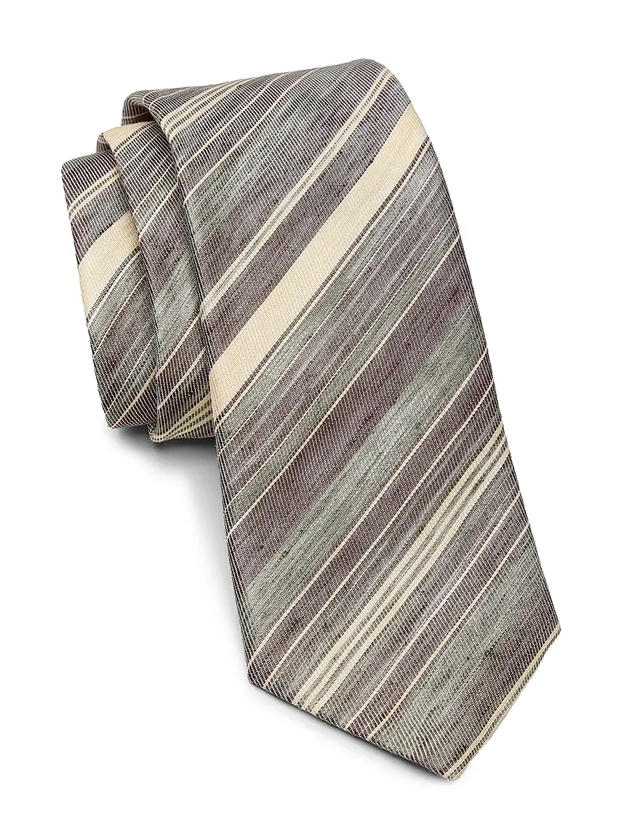 Emporio Armani Men's Striped Linen-Silk Tie - Verde | Image 1 Emporio Armani Men's Striped Linen-Silk Tie - Verde | Image 1