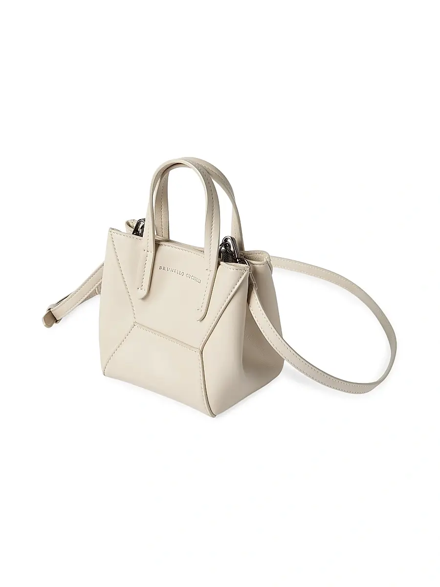 Brunello Cucinelli Women's Duo Mini Top Handle Bag in Calfskin with Monili | Thumbnail 4 Brunello Cucinelli Women's Duo Mini Top Handle Bag in Calfskin with Monili | Thumbnail 4