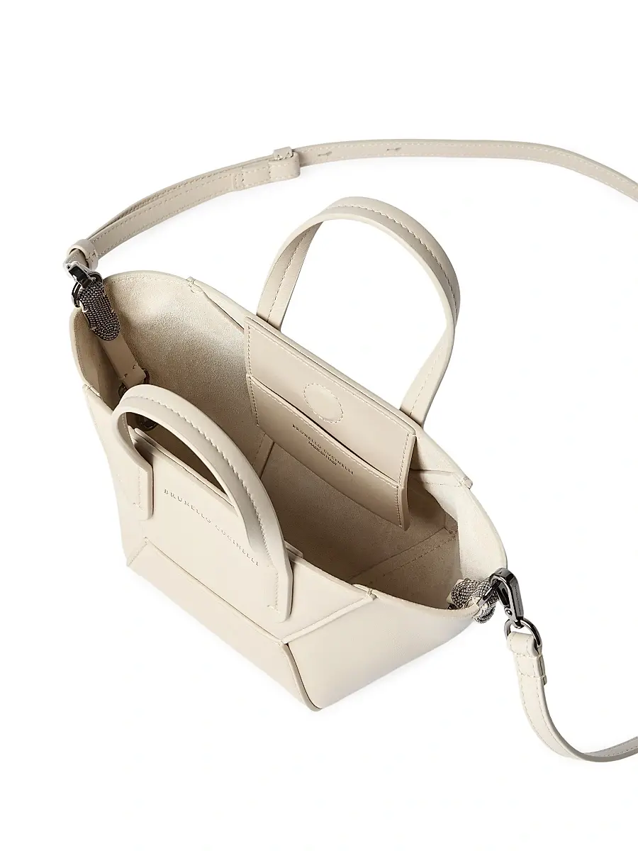 Brunello Cucinelli Women's Duo Mini Top Handle Bag in Calfskin with Monili | Thumbnail 5 Brunello Cucinelli Women's Duo Mini Top Handle Bag in Calfskin with Monili | Thumbnail 5