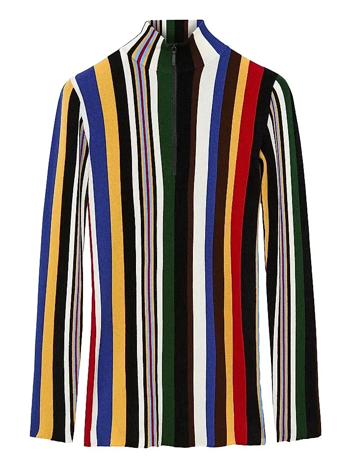Women's Striped Slim Zip-Front Top