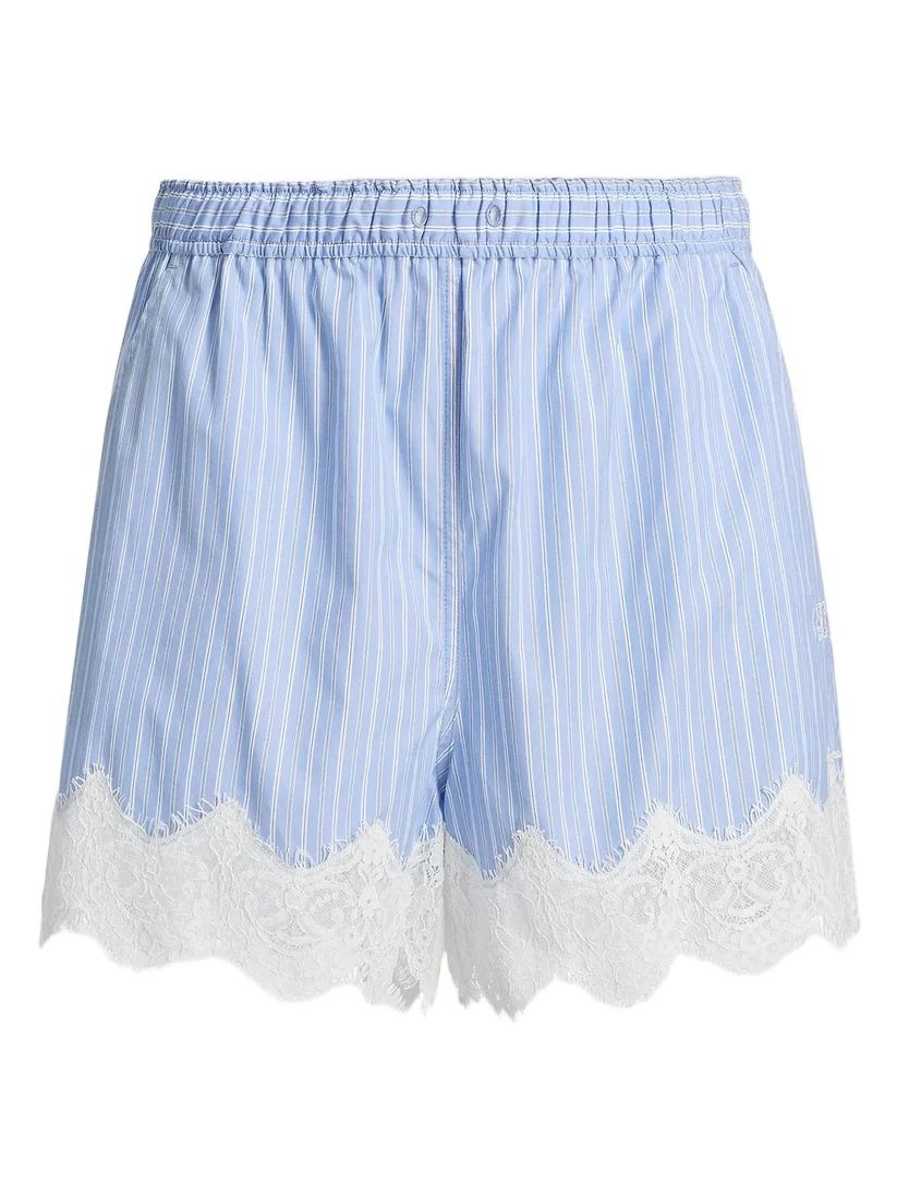 Simkhai Women's Contrast Lace-Trim Poplin Boxer Shorts