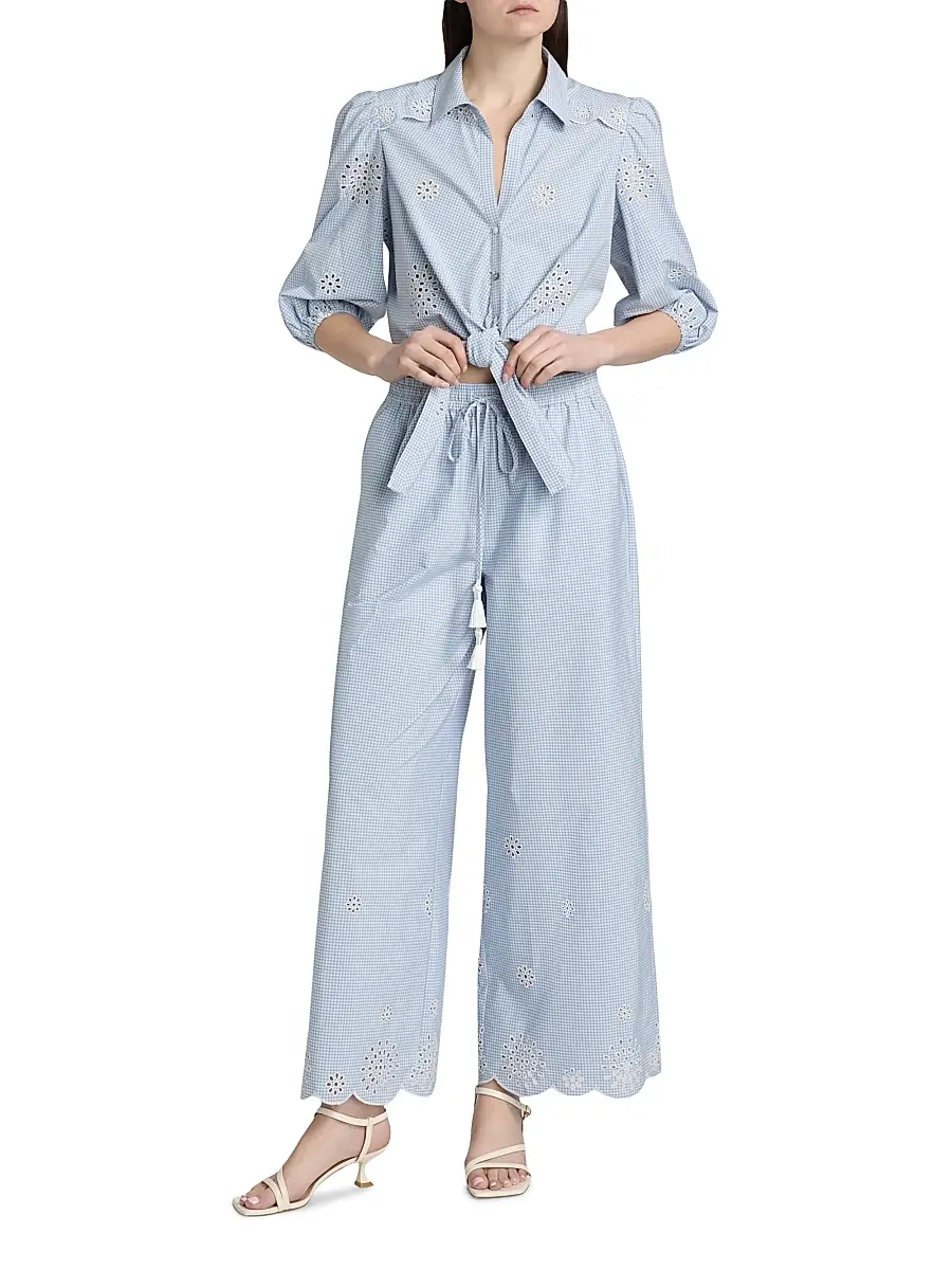 Cinq à Sept Women's Marianna Gingham Eyelet Crop Shirt | Thumbnail 2 Cinq à Sept Women's Marianna Gingham Eyelet Crop Shirt | Thumbnail 2