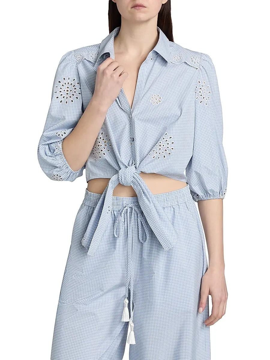 Cinq à Sept Women's Marianna Gingham Eyelet Crop Shirt | Thumbnail 3 Cinq à Sept Women's Marianna Gingham Eyelet Crop Shirt | Thumbnail 3