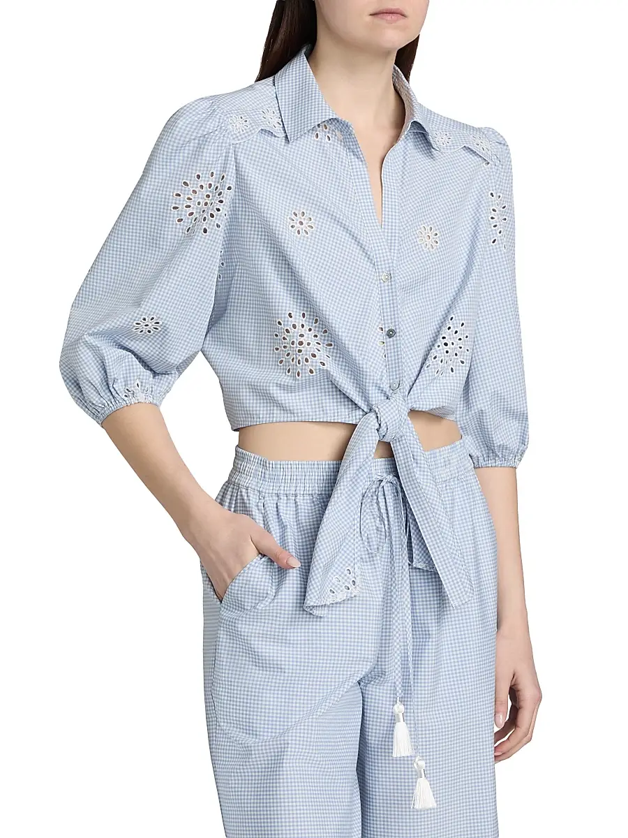 Cinq à Sept Women's Marianna Gingham Eyelet Crop Shirt | Thumbnail 4 Cinq à Sept Women's Marianna Gingham Eyelet Crop Shirt | Thumbnail 4