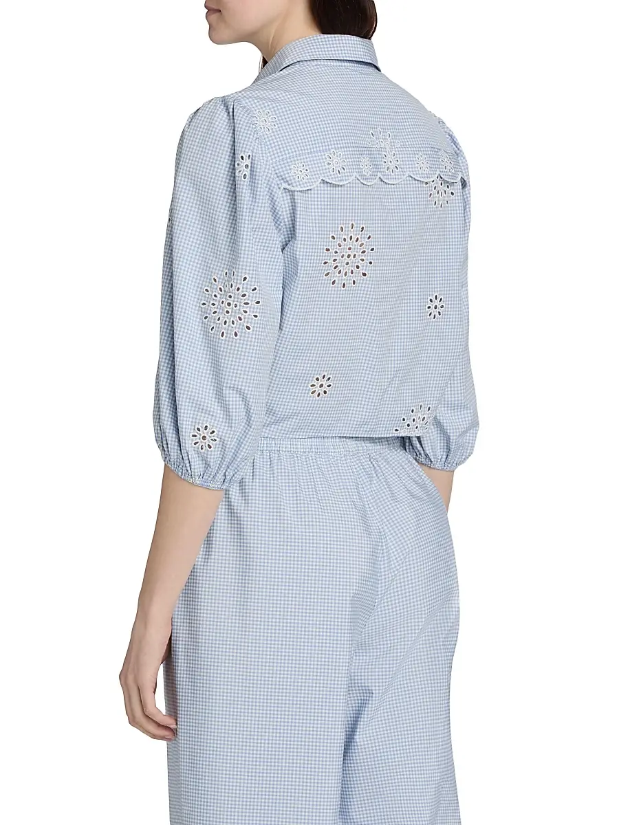 Cinq à Sept Women's Marianna Gingham Eyelet Crop Shirt | Thumbnail 5 Cinq à Sept Women's Marianna Gingham Eyelet Crop Shirt | Thumbnail 5