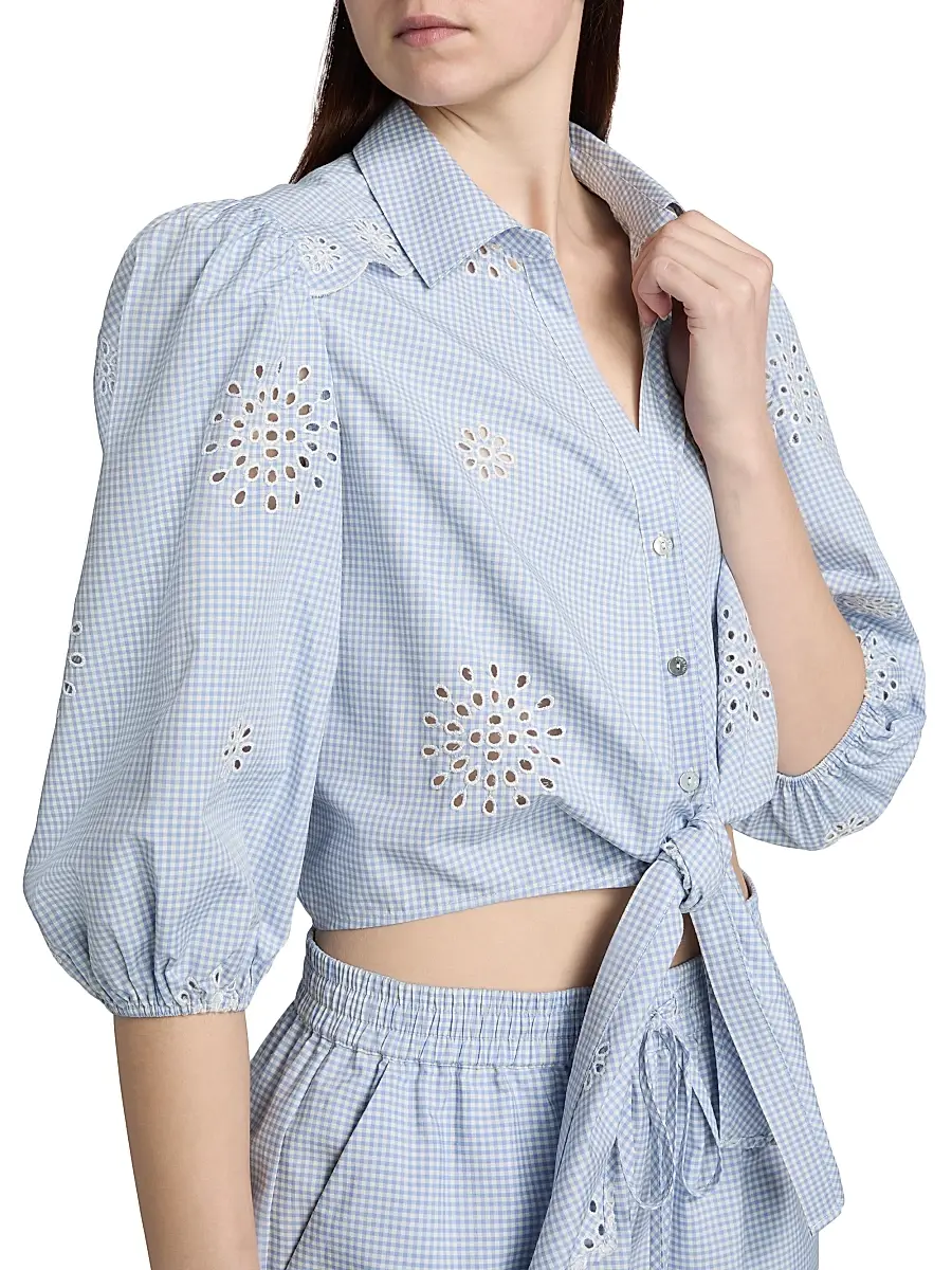 Cinq à Sept Women's Marianna Gingham Eyelet Crop Shirt | Thumbnail 6 Cinq à Sept Women's Marianna Gingham Eyelet Crop Shirt | Thumbnail 6