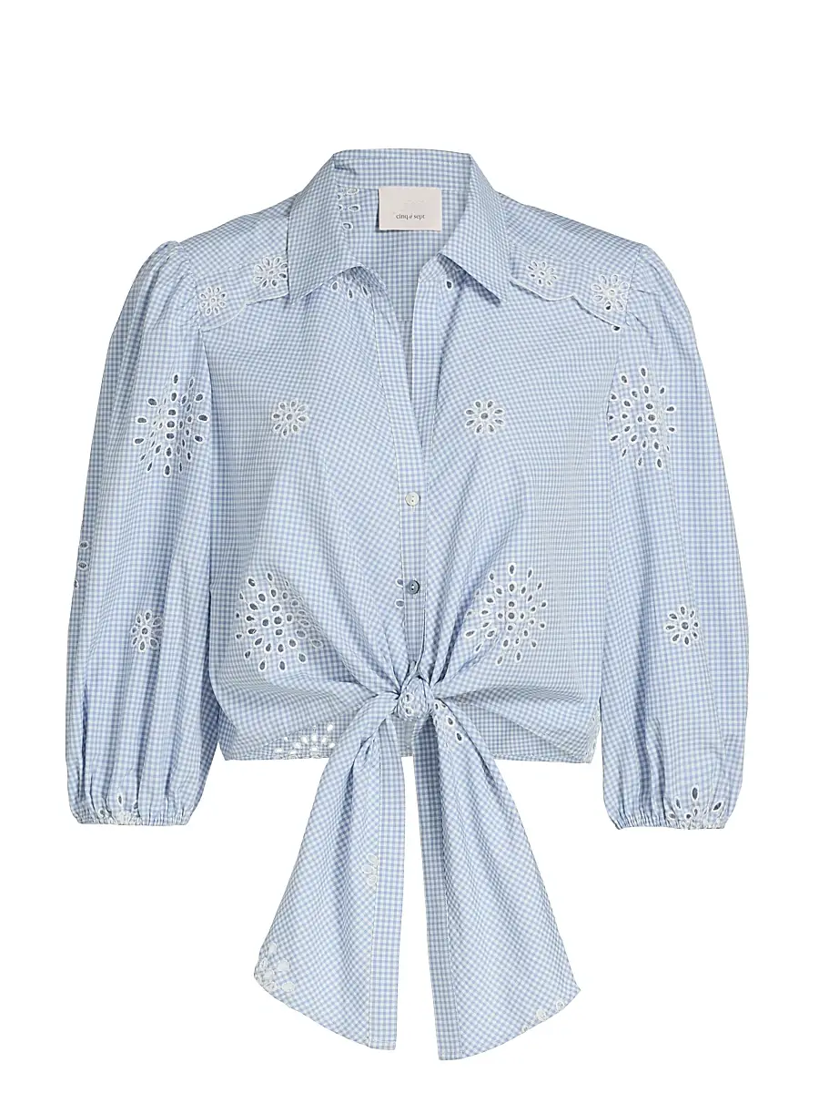 Cinq à Sept Women's Marianna Gingham Eyelet Crop Shirt