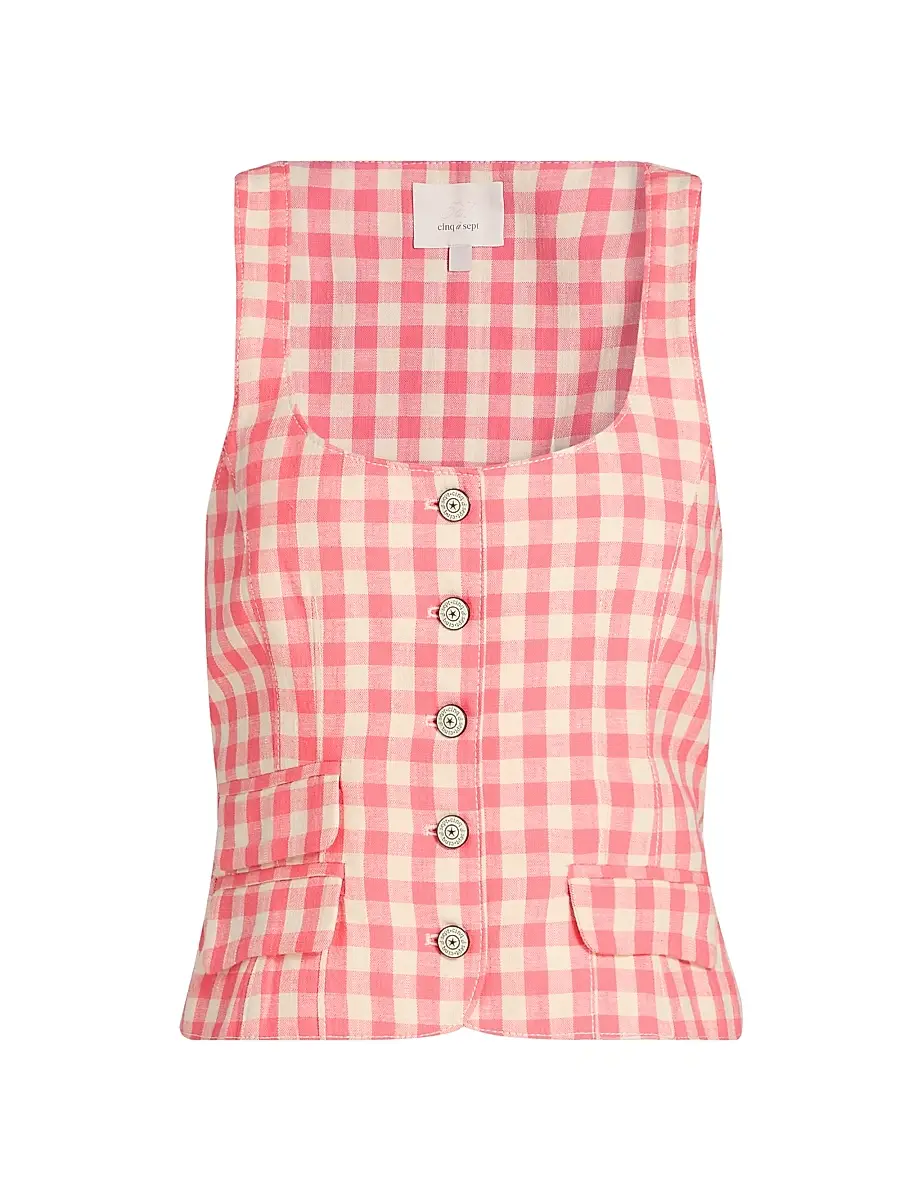 Cinq à Sept Women's Lovina Gingham Cotton Sleeveless Top - Sunset Blush | Image 1 Cinq à Sept Women's Lovina Gingham Cotton Sleeveless Top - Sunset Blush | Image 1