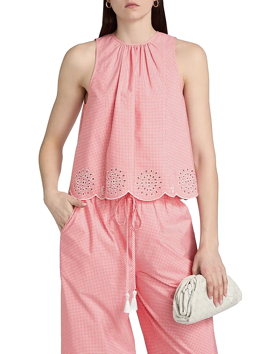 Cinq à Sept Women's Jessa Gingham Eyelet Cotton-Blend Top | Thumbnail 3