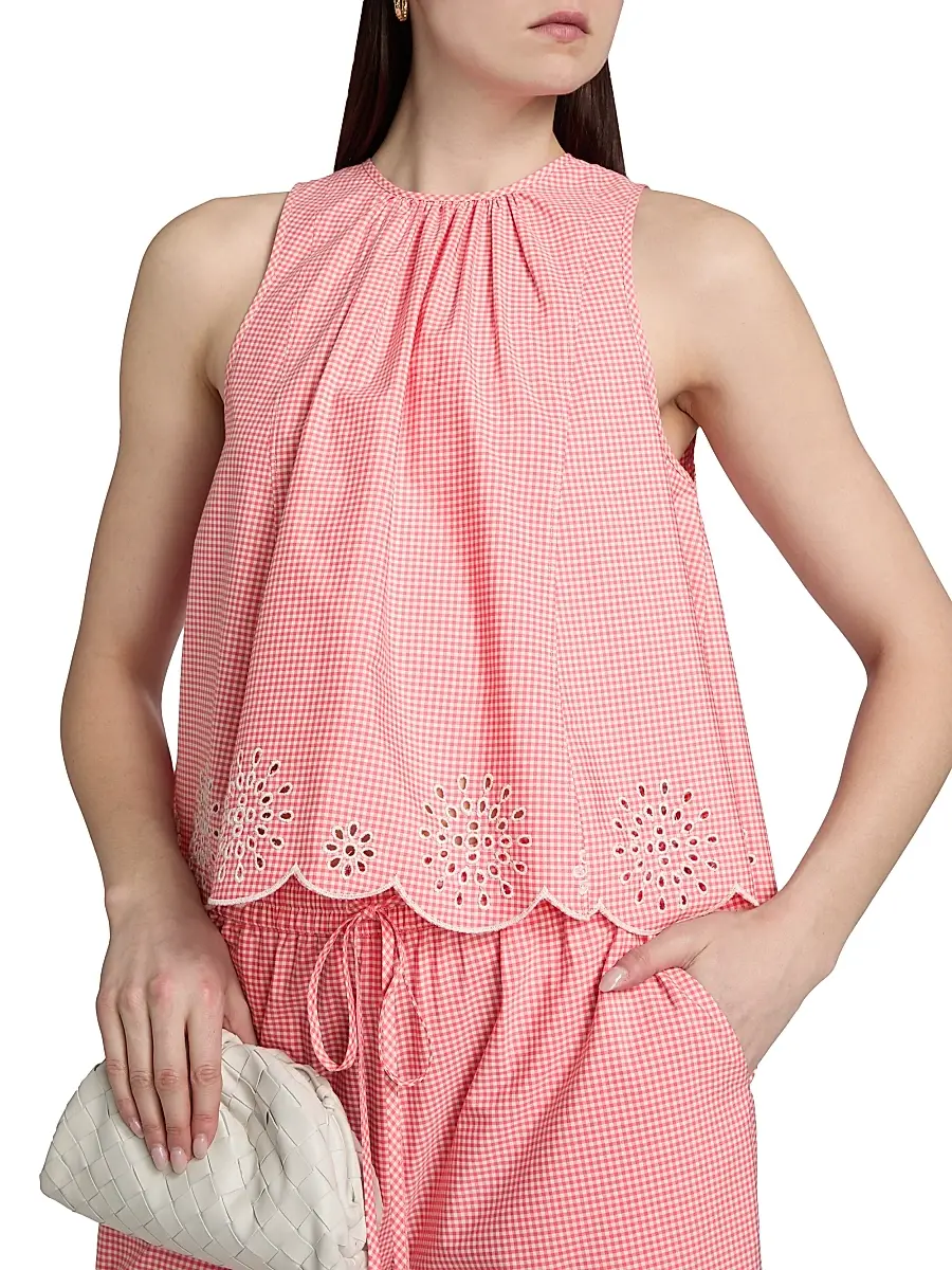 Cinq à Sept Women's Jessa Gingham Eyelet Cotton-Blend Top | Thumbnail 6