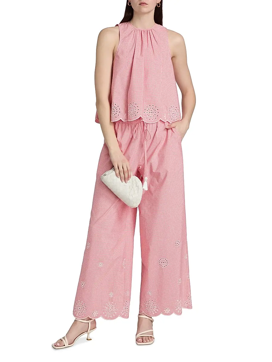 Cinq à Sept Women's Alba Eyelet Embroidered Gingham Cotton-Blend Pants | Thumbnail 2