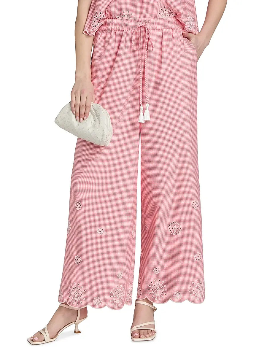 Cinq à Sept Women's Alba Eyelet Embroidered Gingham Cotton-Blend Pants | Thumbnail 3