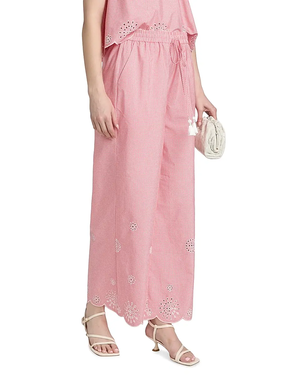 Cinq à Sept Women's Alba Eyelet Embroidered Gingham Cotton-Blend Pants | Thumbnail 4