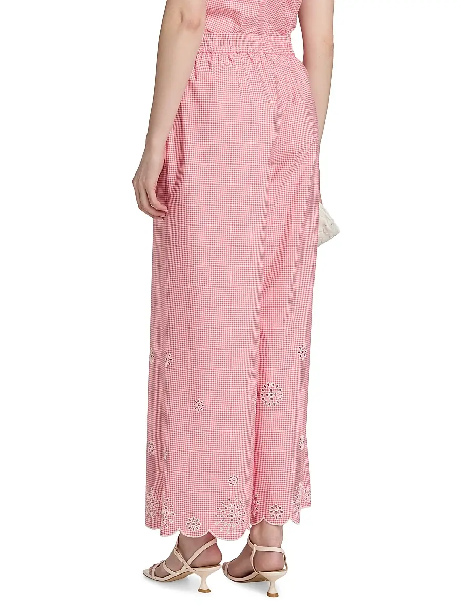 Cinq à Sept Women's Alba Eyelet Embroidered Gingham Cotton-Blend Pants | Thumbnail 5