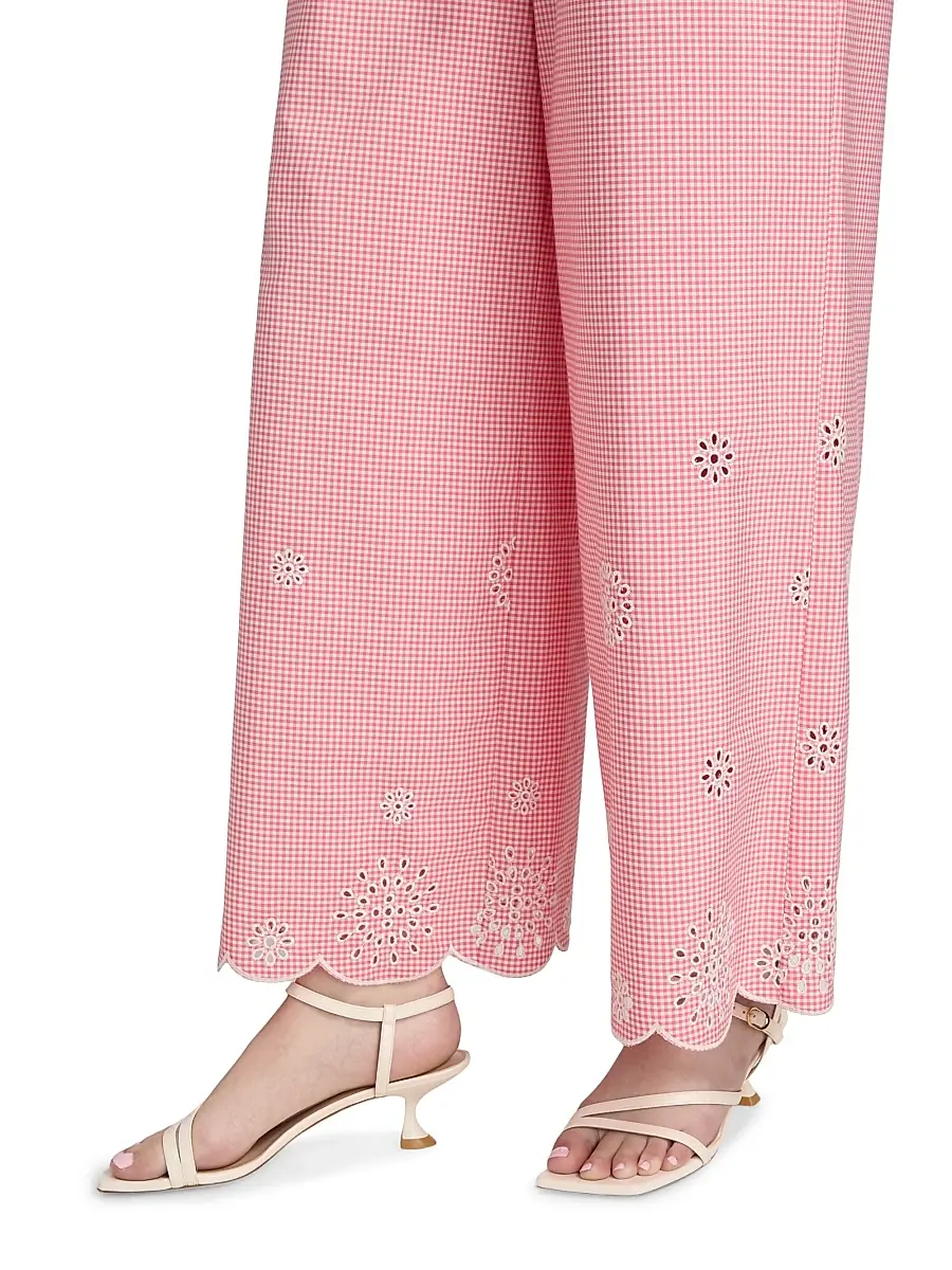 Cinq à Sept Women's Alba Eyelet Embroidered Gingham Cotton-Blend Pants | Thumbnail 6