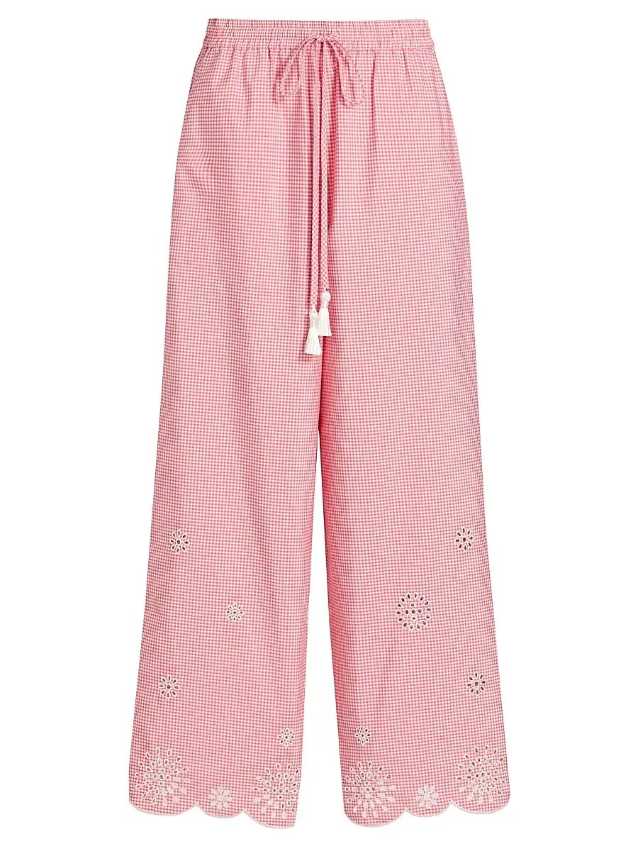 Cinq à Sept Women's Alba Eyelet Embroidered Gingham Cotton-Blend Pants - Sunset Blush | Image 1 Cinq à Sept Women's Alba Eyelet Embroidered Gingham Cotton-Blend Pants - Sunset Blush | Image 1