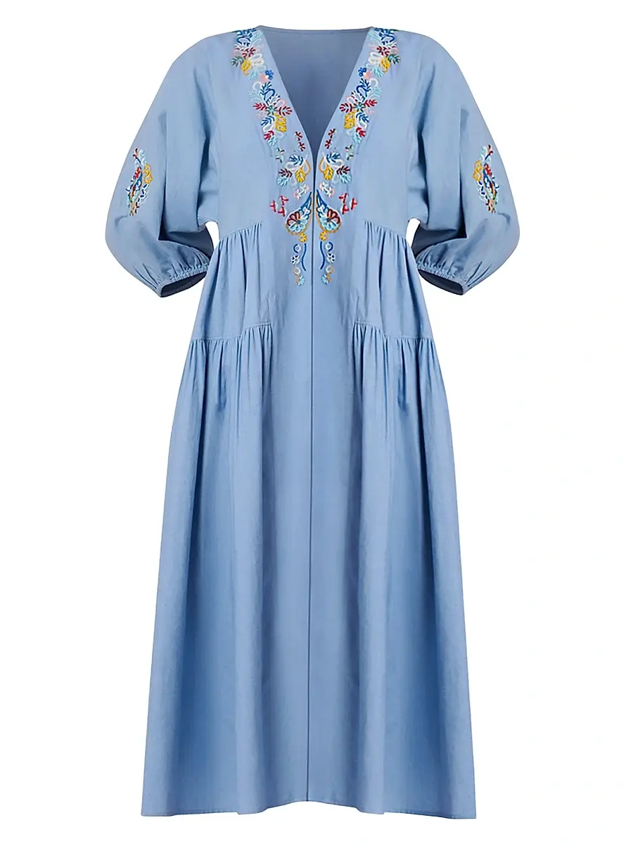 Shoshanna Women's Evora Embroidered Cotton Midi-Dress | Image 1 Shoshanna Women's Evora Embroidered Cotton Midi-Dress | Image 1
