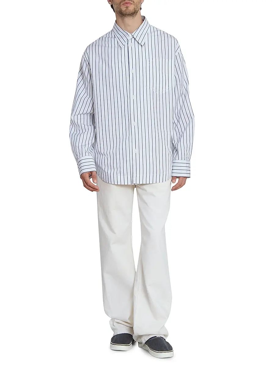 AMI PARIS Men's Pinstriped Cotton Button-Front Shirt | Thumbnail 2 AMI PARIS Men's Pinstriped Cotton Button-Front Shirt | Thumbnail 2