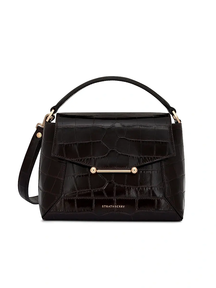Strathberry Women's Mosaic Croc-Embossed Leather Top Handle Bag - Mahogany | Image 1 Strathberry Women's Mosaic Croc-Embossed Leather Top Handle Bag - Mahogany | Image 1