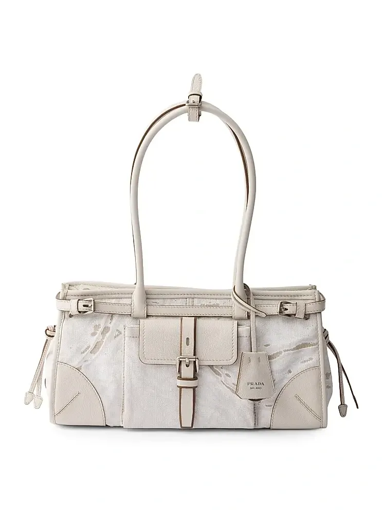 Women's Bonnie Medium Printed Linen and Leather Top Handle Bag