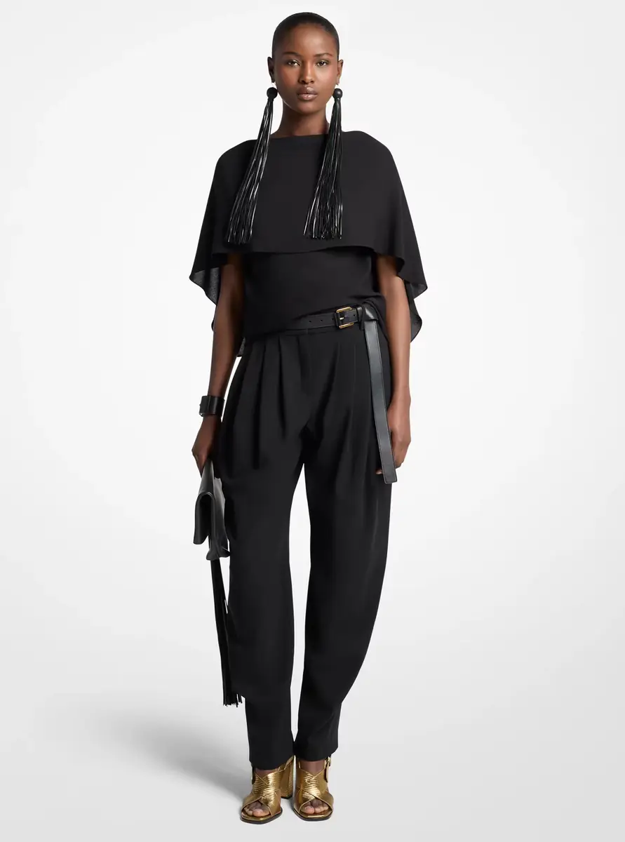 Michael Kors Collection Pleated Tissue Wool Crepe Barrel Trousers in Black | Thumbnail 4 Michael Kors Collection Pleated Tissue Wool Crepe Barrel Trousers in Black | Thumbnail 4