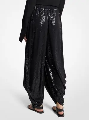 Michael Kors Collection Hand-Embellished Sequin Georgette Jersey Draped Pants in Black | Thumbnail 3