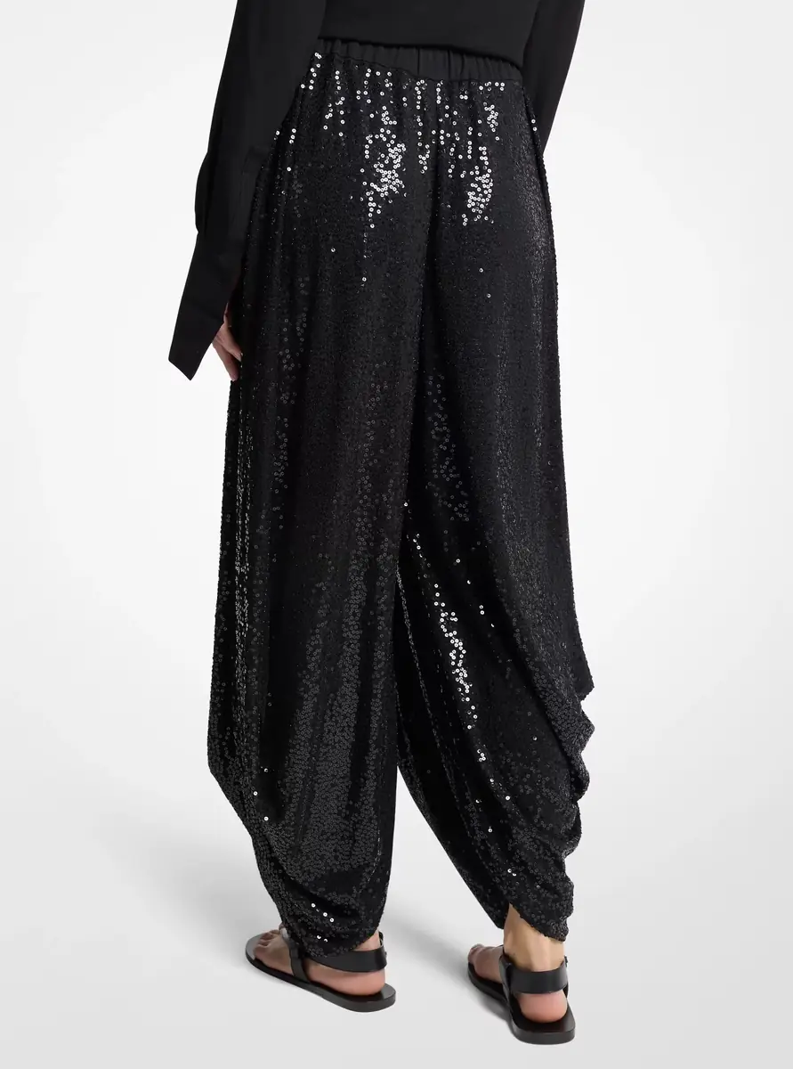 Michael Kors Collection Hand-Embellished Sequin Georgette Jersey Draped Pants in Black | Thumbnail 5