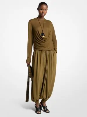 Michael Kors Collection Draped Gauze Sweater in Green | Thumbnail 2 Michael Kors Collection Draped Gauze Sweater in Green | Thumbnail 2