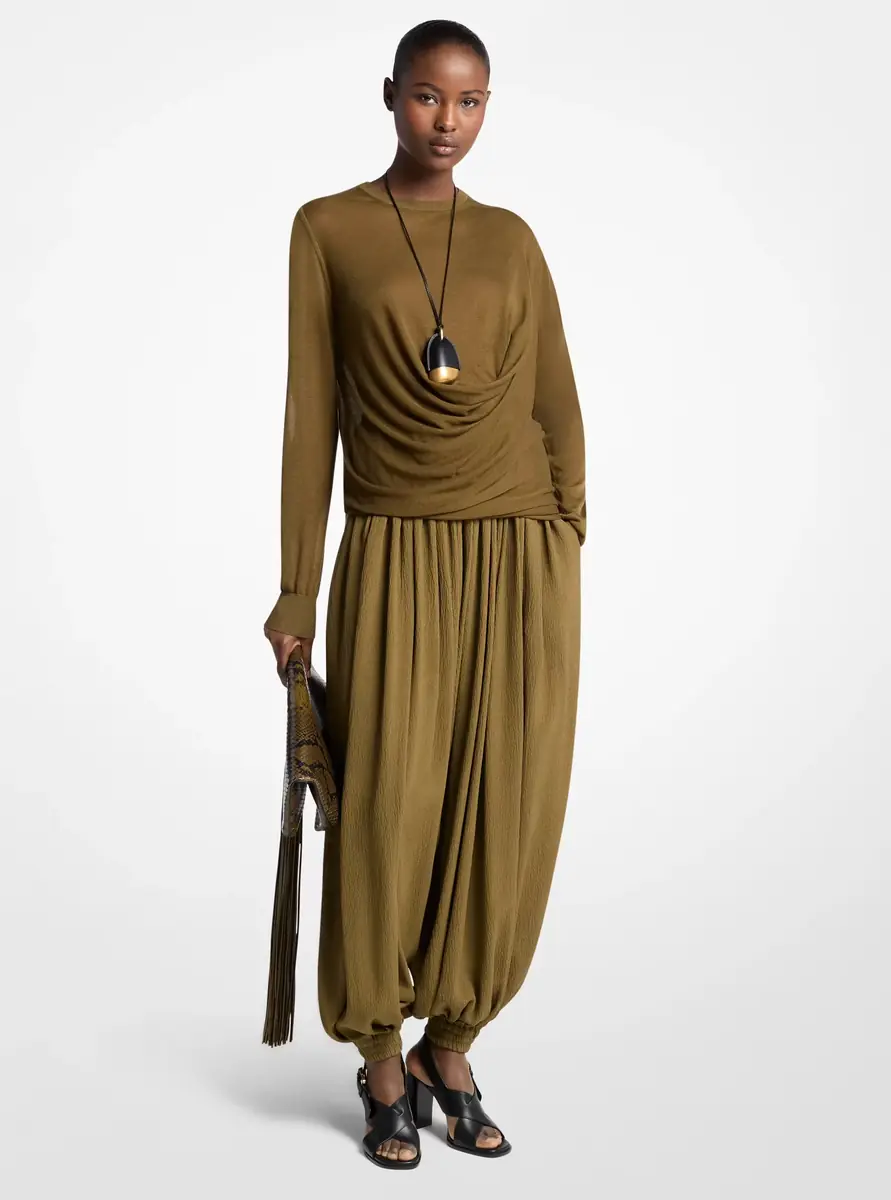 Michael Kors Collection Draped Gauze Sweater in Green | Thumbnail 4 Michael Kors Collection Draped Gauze Sweater in Green | Thumbnail 4