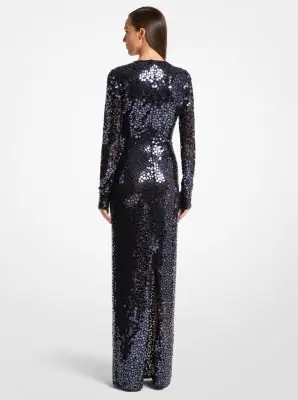 Michael Kors Collection Mirror Embroidered Stretch Tulle V-Neck Gown in Blue | Thumbnail 2 Michael Kors Collection Mirror Embroidered Stretch Tulle V-Neck Gown in Blue | Thumbnail 2