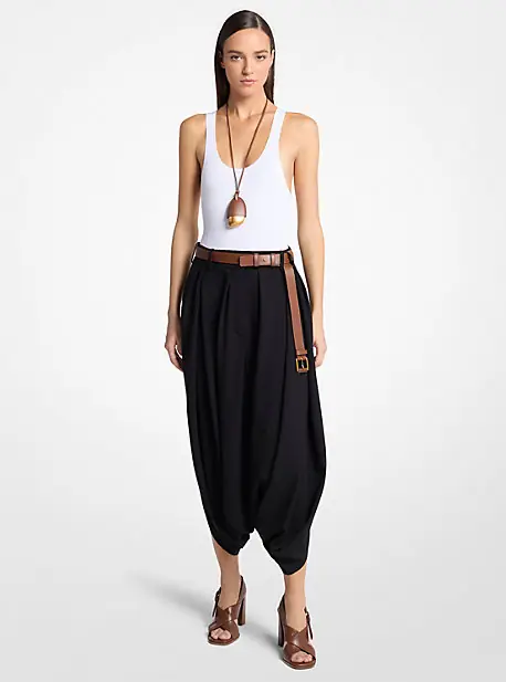 Michael Kors Collection Draped Tissue Wool Culottes in Black | Thumbnail 4