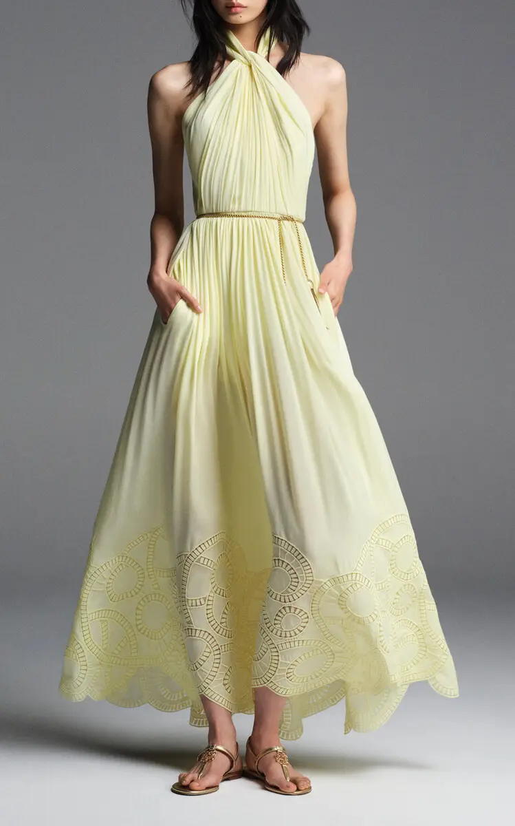 Elie Saab Macrame Embroidered Double Georgette Midi Dress | Thumbnail 2