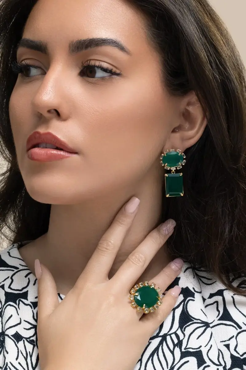 BOUNKIT JEWELRY Onyx Amethyst Green Oval Ring | Thumbnail 2