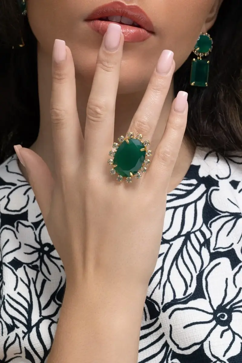 BOUNKIT JEWELRY Onyx Amethyst Green Oval Ring | Thumbnail 3