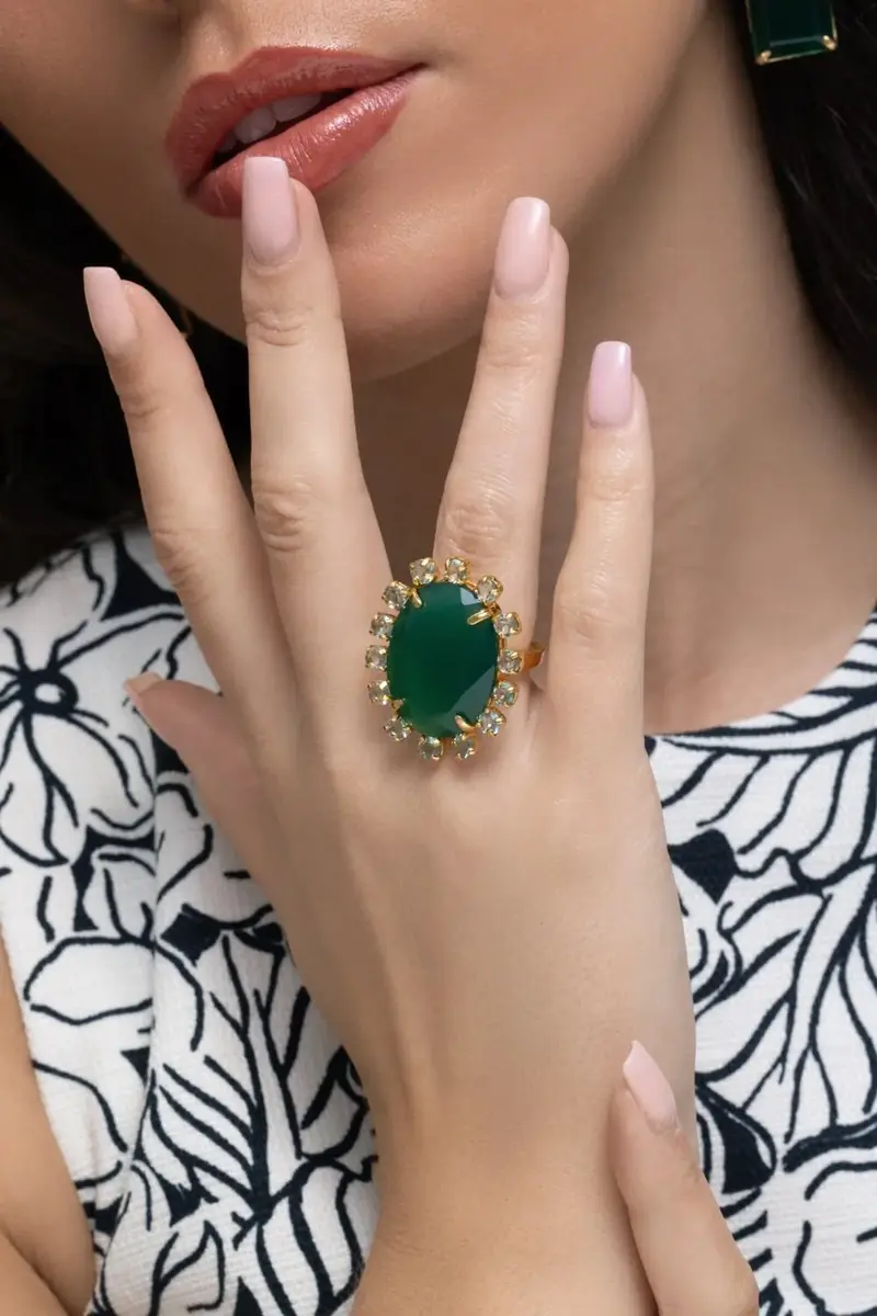 BOUNKIT JEWELRY Onyx Amethyst Green Oval Ring | Thumbnail 4