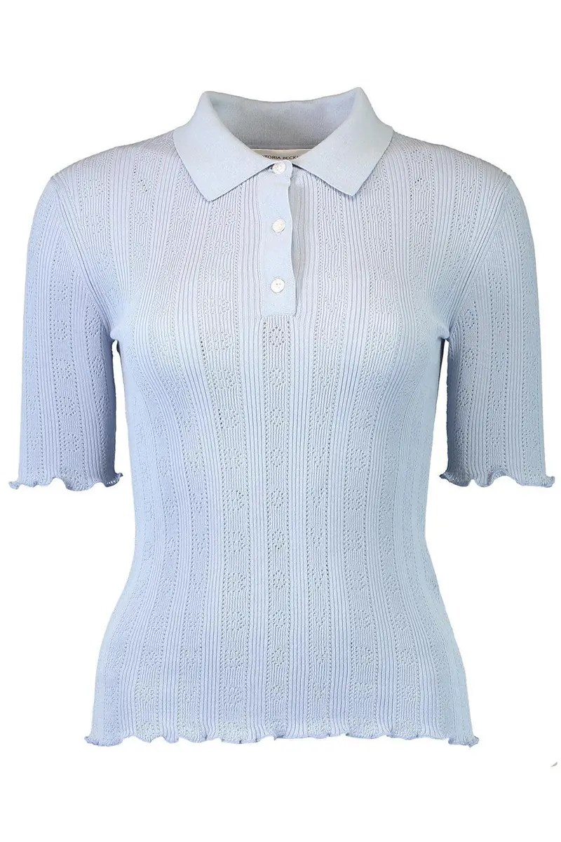 Victoria Beckham Short Sleeve Frill Polo Top | Image 1 Victoria Beckham Short Sleeve Frill Polo Top | Image 1