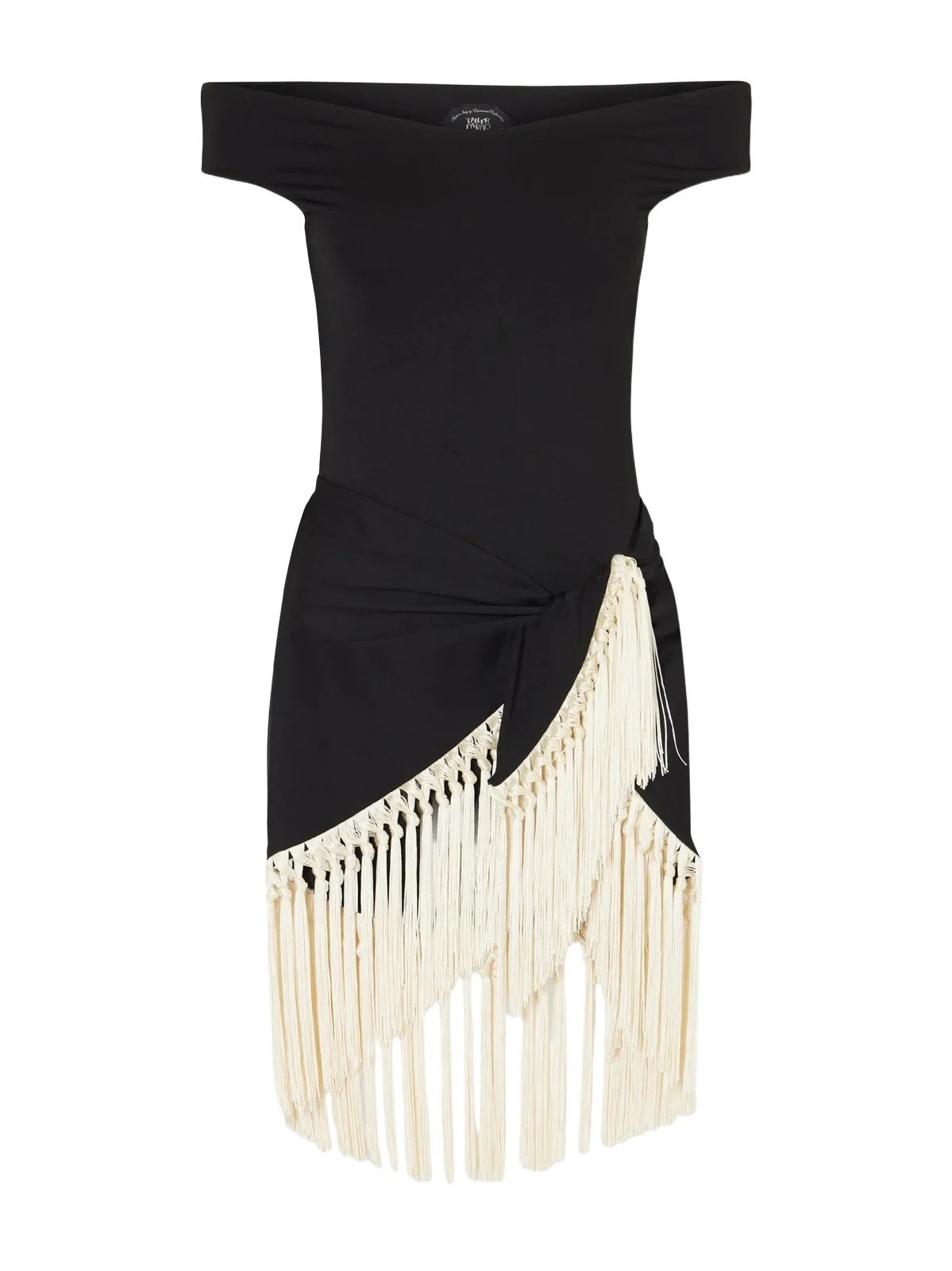 Taller Marmo Mini Romy Black Fringed Off-the-shoulder Swimsuit