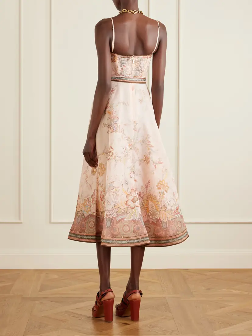Zimmermann Printed Tie-detailed Linen And Silk-blend Midi Dress | Thumbnail 3 Zimmermann Printed Tie-detailed Linen And Silk-blend Midi Dress | Thumbnail 3