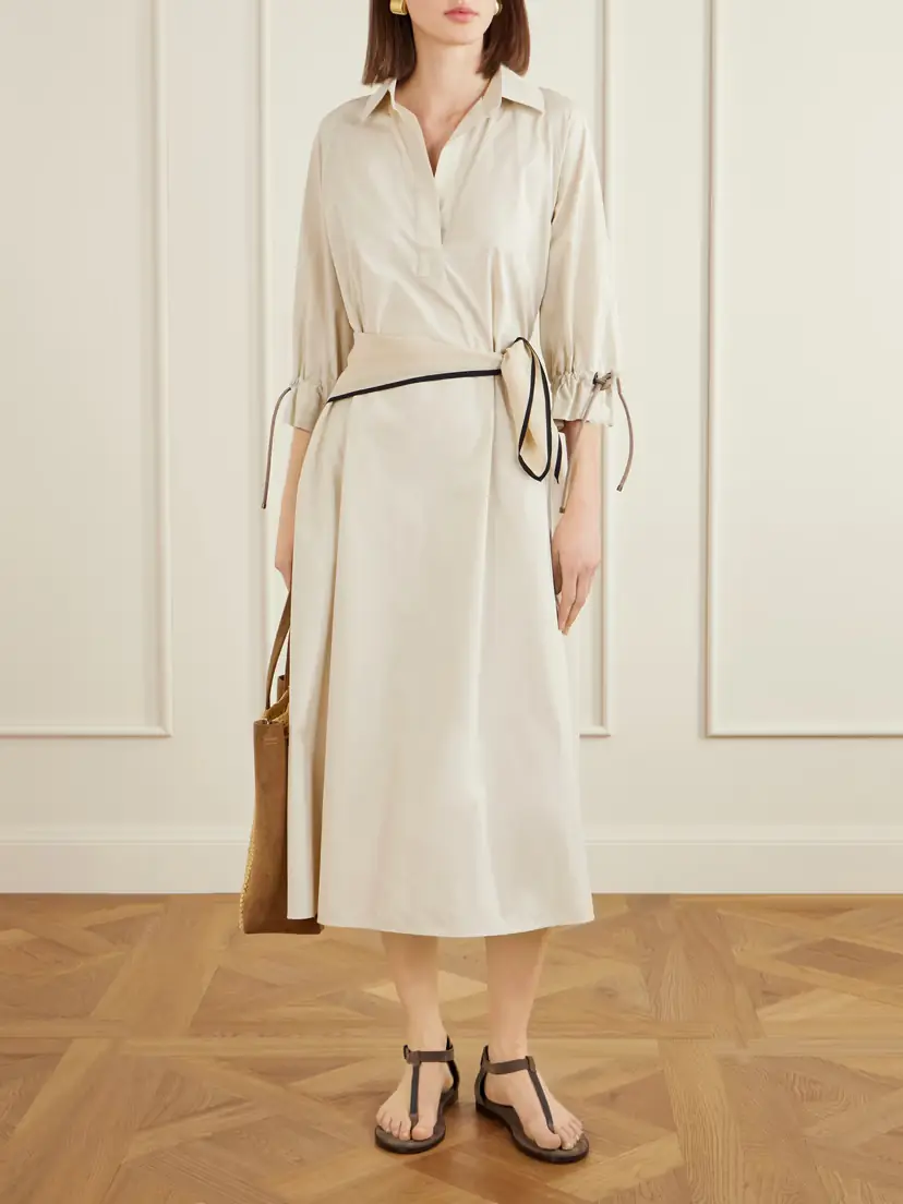 Max Mara Tie-detailed Cotton-poplin Midi Dress | Thumbnail 2