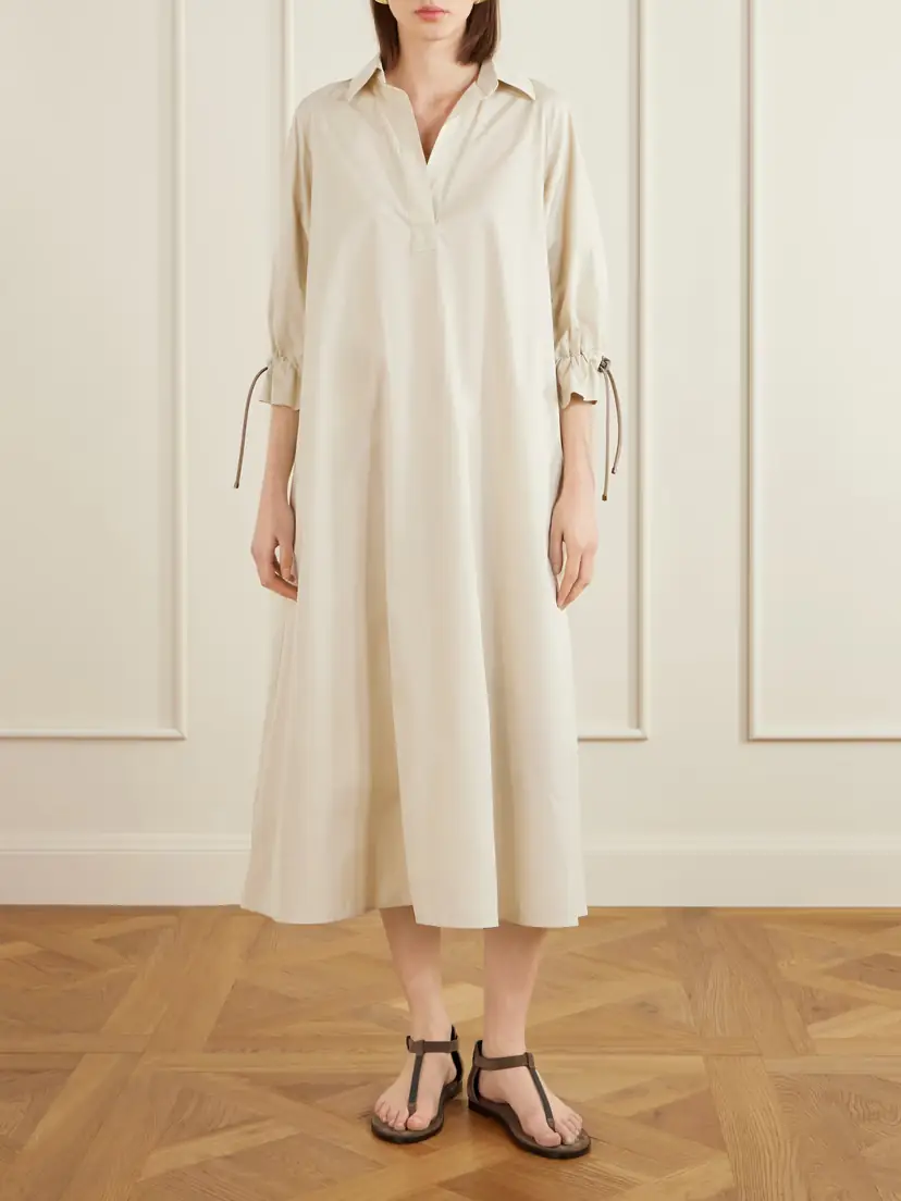 Max Mara Tie-detailed Cotton-poplin Midi Dress | Thumbnail 3