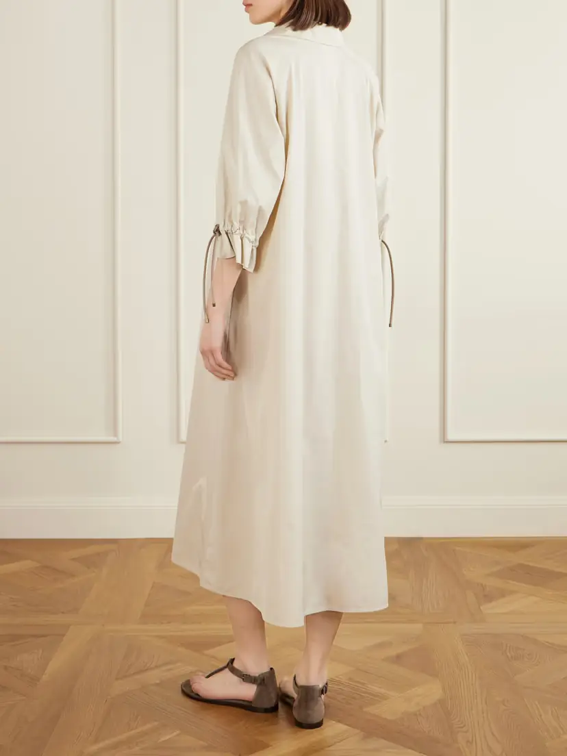 Max Mara Tie-detailed Cotton-poplin Midi Dress | Thumbnail 4