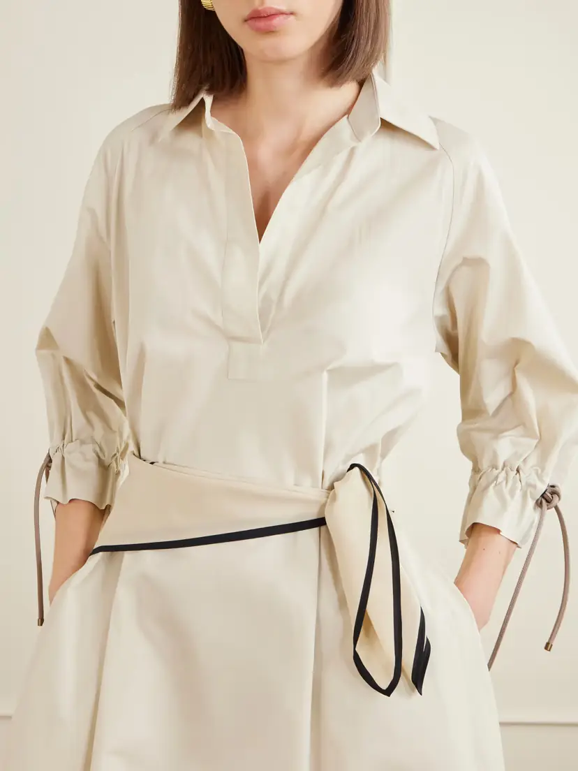 Max Mara Tie-detailed Cotton-poplin Midi Dress | Thumbnail 5
