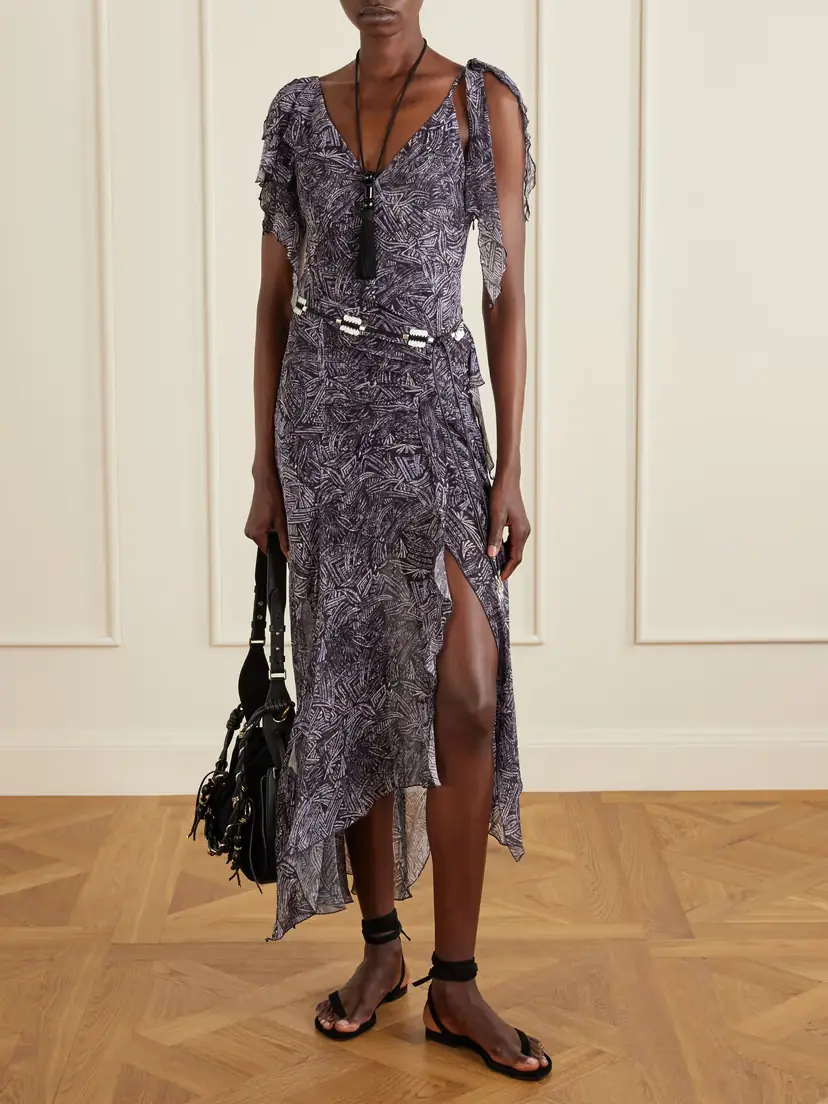 Isabel Marant Tylena Ruffled Printed Silk Georgette Midi Dress | Thumbnail 2 Isabel Marant Tylena Ruffled Printed Silk Georgette Midi Dress | Thumbnail 2