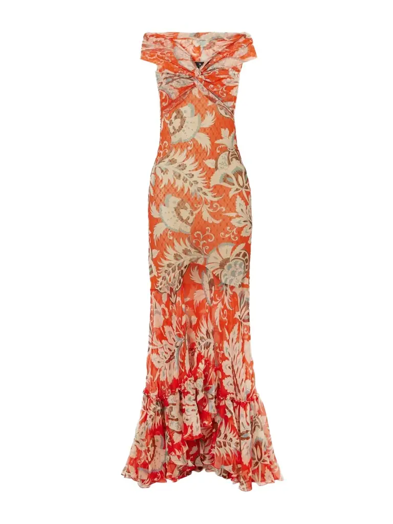 Printed Ruffled Midi Dress